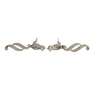 Vintage Bogoff Rhodium Plated Rhinestone Waterfall Clip-On Earrings